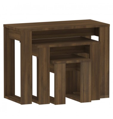  Sustumiami staliukai, 3vnt., rudi ąžuolo, apdirbta mediena - Žurnaliniai staliukai - 6