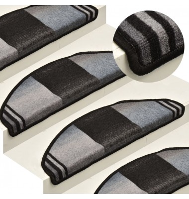  Lipnūs laiptų kilimėliai, 15vnt., juodas ir pilkas, 65x21x4cm - Laiptų kilimėliai - 1