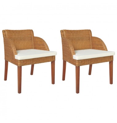  Valgomojo kėdės su pagalvėmis, 2vnt., rudos, natūralus ratanas - Valgomojo Kėdės - 1
