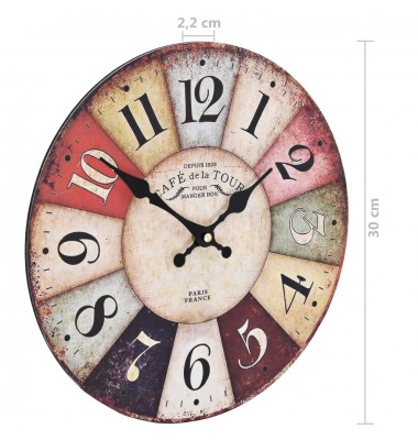  Sieninis laikrodis, 30 cm, spalvotas, vintažinio dizaino - Laikrodžiai - 6