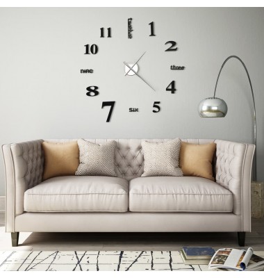  Sieninis laikrodis, juodas, 100cm, modernus dizainas, 3D, XXL - Laikrodžiai - 1