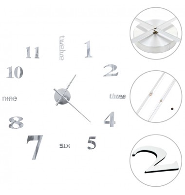  Sieninis laikrodis, sidabr. sp., 100cm, mod. diz., 3D, XXL - Laikrodžiai - 2