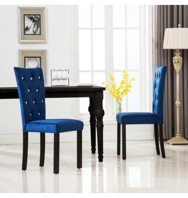  Valgomojo kėdės, 2 vnt., tamsiai mėlynos, aksomas - Valgomojo Kėdės - 1
