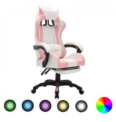  Žaidimų kėdė su LED lemputėmis, rožinė ir balta, dirbtinė oda - Biuro kėdės - 1