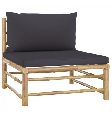  Sodo komplektas su pilkomis pagalvėmis, 4 dalių, bambukas  - Lauko baldų komplektai - 5