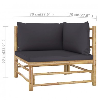  Sodo komplektas su pilkomis pagalvėmis, 4 dalių, bambukas  - Lauko baldų komplektai - 7
