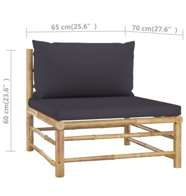  Sodo komplektas su pilkomis pagalvėmis, 4 dalių, bambukas  - Lauko baldų komplektai - 8