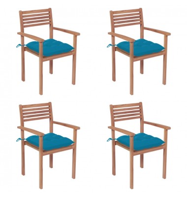  Sodo kėdės su šviesiai mėlynomis pagalvėlėmis, 4vnt., tikmedis - Lauko kėdės - 1