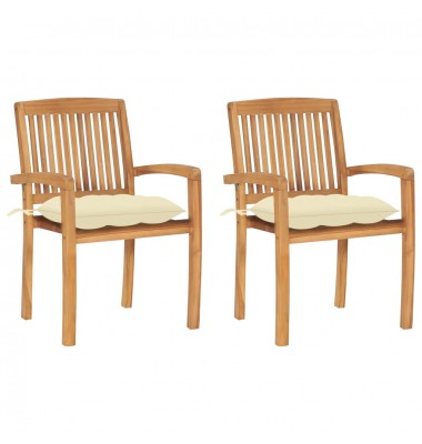  Sodo kėdės su kreminėmis pagalvėlėmis, 2vnt., tikmedžio masyvas - Lauko kėdės - 1