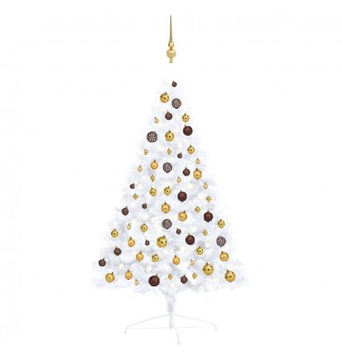  Dirbtinė pusinė Kalėdų eglutė su LED/žaisliukais, balta, 120cm - Kalėdinės eglutės - 1