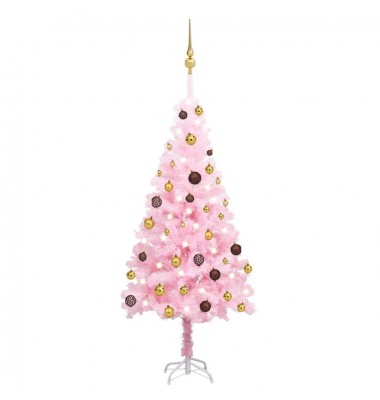  Dirbtinė Kalėdų eglutė su LED/žaisliukais, rožinė, 120cm, PVC - Kalėdinės eglutės - 1