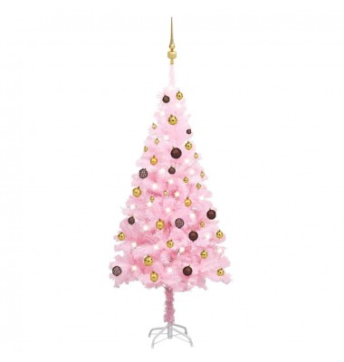  Dirbtinė Kalėdų eglutė su LED/žaisliukais, rožinė, 150cm, PVC - Kalėdinės eglutės - 1