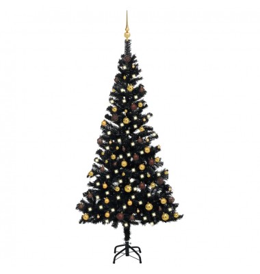  Dirbtinė Kalėdų eglutė su LED/žaisliukais, juoda, 150cm, PVC - Kalėdinės eglutės - 1