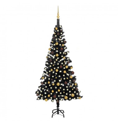  Dirbtinė Kalėdų eglutė su LED/žaisliukais, juoda, 210cm, PVC - Kalėdinės eglutės - 1