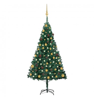  Dirbtinė Kalėdų eglutė su LED ir žaisliukais, žalia, 150cm, PVC - Kalėdinės eglutės - 1