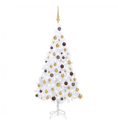 Dirbtinė Kalėdų eglutė su LED ir žaisliukais, balta, 120cm, PVC - Kalėdinės eglutės - 1