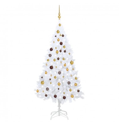  Dirbtinė Kalėdų eglutė su LED ir žaisliukais, balta, 180cm, PVC - Kalėdinės eglutės - 1
