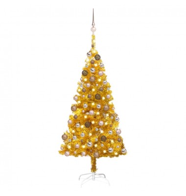  Dirbtinė Kalėdų eglutė su LED/žaisliukais, auksinė, 150cm, PET - Kalėdinės eglutės - 1