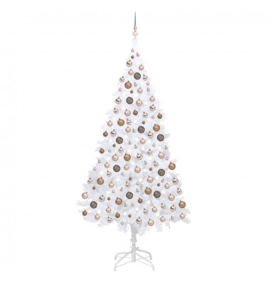  Dirbtinė Kalėdų eglutė su LED ir žaisliukais, balta, 210cm, PVC  - Kalėdinės eglutės - 1