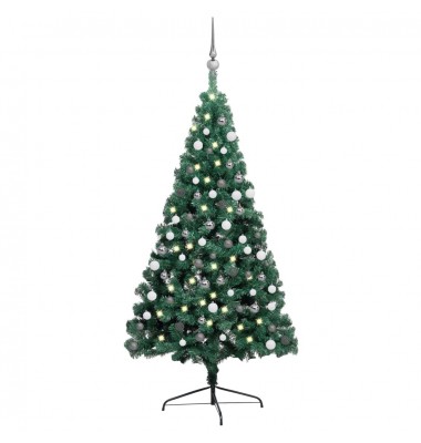  Dirbtinė pusinė Kalėdų eglutė su LED/žaisliukais, žalia, 150cm - Kalėdinės eglutės - 1