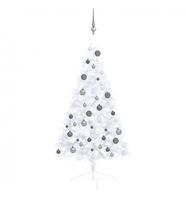  Dirbtinė pusinė Kalėdų eglutė su LED/žaisliukais, balta, 120cm - Kalėdinės eglutės - 1