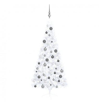  Dirbtinė pusinė Kalėdų eglutė su LED/žaisliukais, balta, 180cm - Kalėdinės eglutės - 1