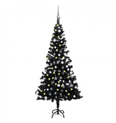  Dirbtinė Kalėdų eglutė su LED ir žaisliukais, juoda, 150cm, PVC  - Kalėdinės eglutės - 1