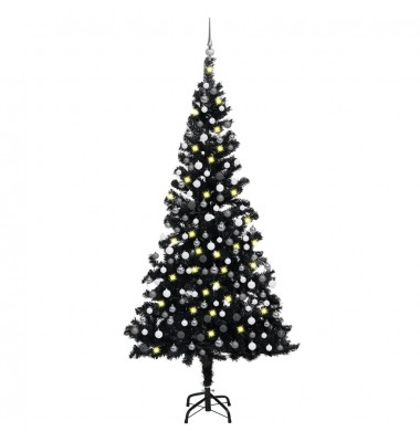  Dirbtinė Kalėdų eglutė su LED/žaisliukais, juoda, 210cm, PVC  - Kalėdinės eglutės - 1