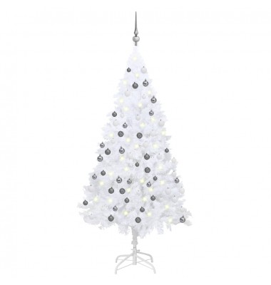  Dirbtinė Kalėdų eglutė su LED ir žaisliukais, balta, 120cm, PVC  - Kalėdinės eglutės - 1