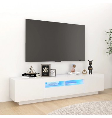  TV spintelė su LED apšvietimu, balta, 180x35x40cm, blizgi - TV spintelės - 1