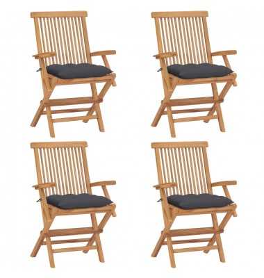  Sodo kėdės su antracito pagalvėlėmis, 4vnt., tikmedžio masyvas - Lauko kėdės - 1