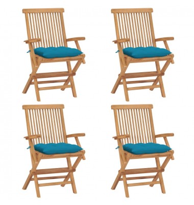  Sodo kėdės su šviesiai mėlynomis pagalvėlėmis, 4vnt., tikmedis - Lauko kėdės - 1