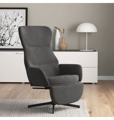  Poilsio kėdė su pakoja, tamsiai pilkos spalvos, aksomas - Foteliai, krėslai - 1