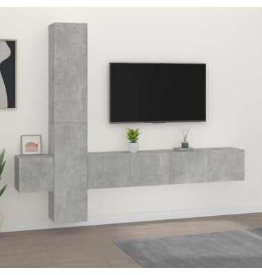 TV spintelių komplektas, 5 dalių, betono pilkas, mediena - TV spintelės - 1