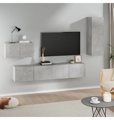 TV spintelių komplektas, 4 dalių, betono pilkas, mediena - TV spintelės - 1