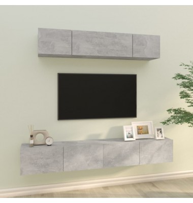 TV spintelių komplektas, 4 dalių, betono pilkas, mediena - TV spintelės - 1