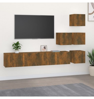 Sieninė televizoriaus spintelė, dūminio ąžuolo, mediena - TV spintelės - 1