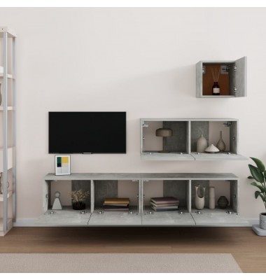 TV spintelių komplektas, 4 dalių, betono pilkas, mediena - TV spintelės - 3