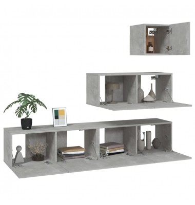 TV spintelių komplektas, 4 dalių, betono pilkas, mediena - TV spintelės - 4