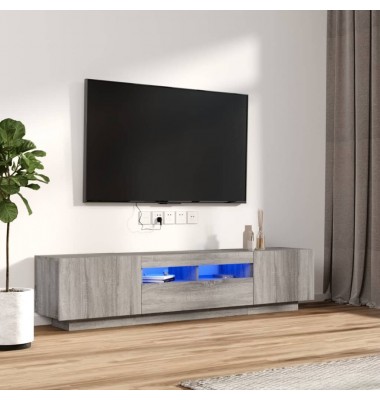  TV spintelių komplektas su LED, 2 dalių, pilkas ąžuolo, mediena - TV spintelės - 1
