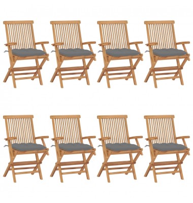  Sodo kėdės su pilkomis pagalvėlėmis, 8vnt., tikmedžio masyvas - Lauko kėdės - 1