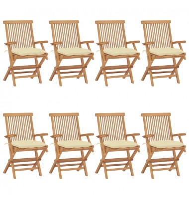  Sodo kėdės su kreminėmis pagalvėlėmis, 8vnt., tikmedžio masyvas - Lauko kėdės - 1