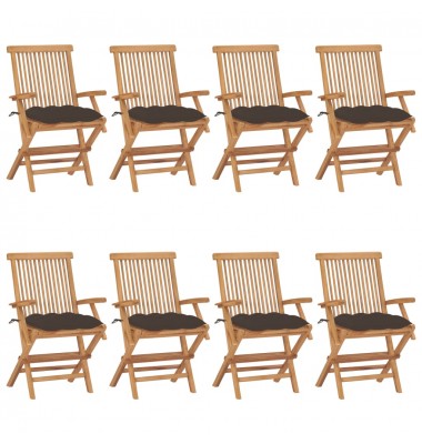  Sodo kėdės su taupe pagalvėlėmis, 8vnt., tikmedžio masyvas - Lauko kėdės - 1