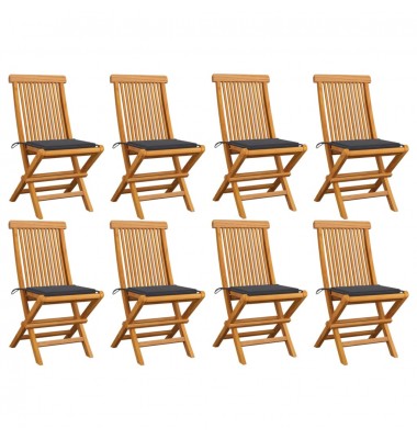  Sodo kėdės su antracito pagalvėlėmis, 8vnt., tikmedžio masyvas - Lauko kėdės - 1