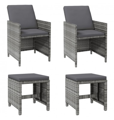  Kėdžių ir taburečių komplektas, 4 dalių, pilkas, poliratanas - Lauko kėdės - 2