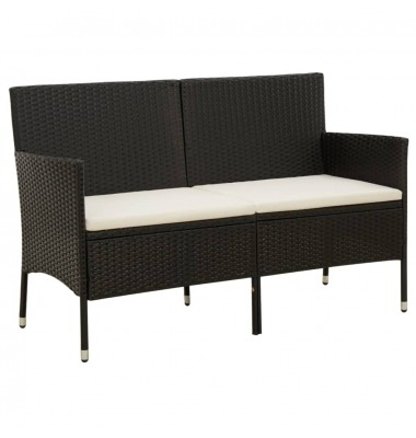  Trivietė sodo sofa su pagalvėlėmis, juodos spalvos, poliratanas - Lauko sofos, lovos - 1