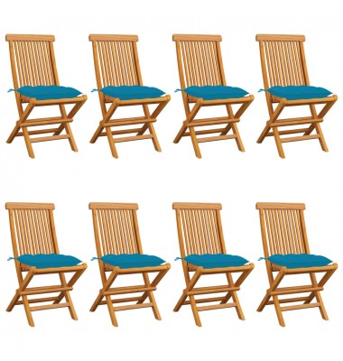  Sodo kėdės su šviesiai mėlynomis pagalvėlėmis, 8vnt., tikmedis - Lauko kėdės - 1