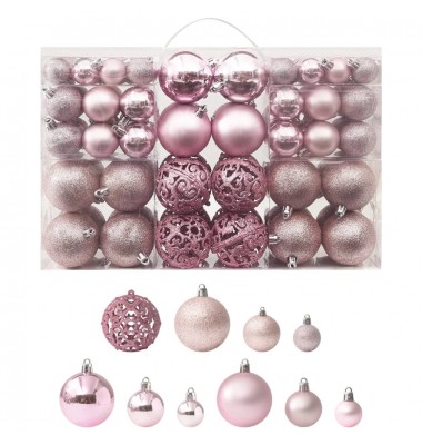  Eglutės žaisliukų rinkinys, 100vnt., rožinės spalvos - Kalėdinės dekoracijos - 1