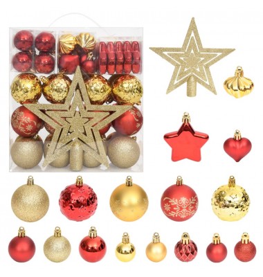  Kalėdinių žaisliukų rinkinys, 70vnt., auksiniai ir raudoni - Kalėdinės dekoracijos - 1