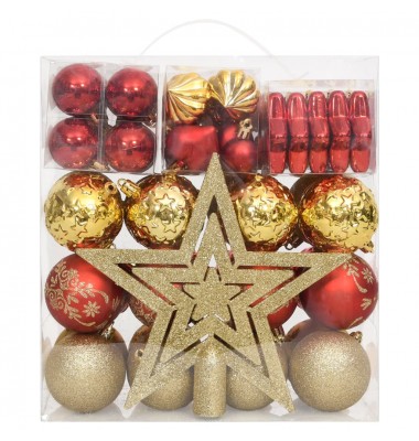  Kalėdinių žaisliukų rinkinys, 70vnt., auksiniai ir raudoni - Kalėdinės dekoracijos - 2